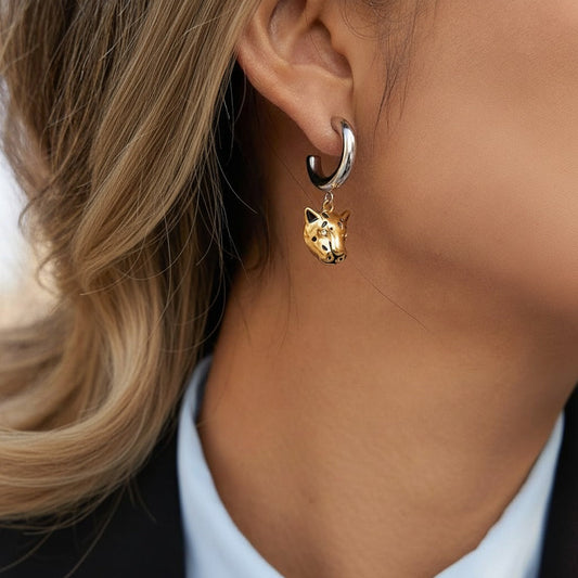 Two Tone Leopard Drop Hoops