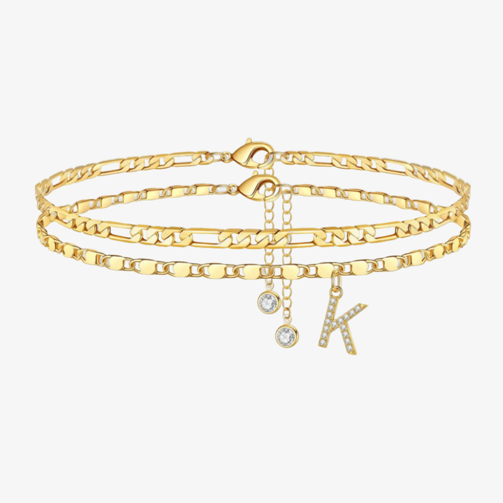2pc Diamond Initial Chain Anklet Set