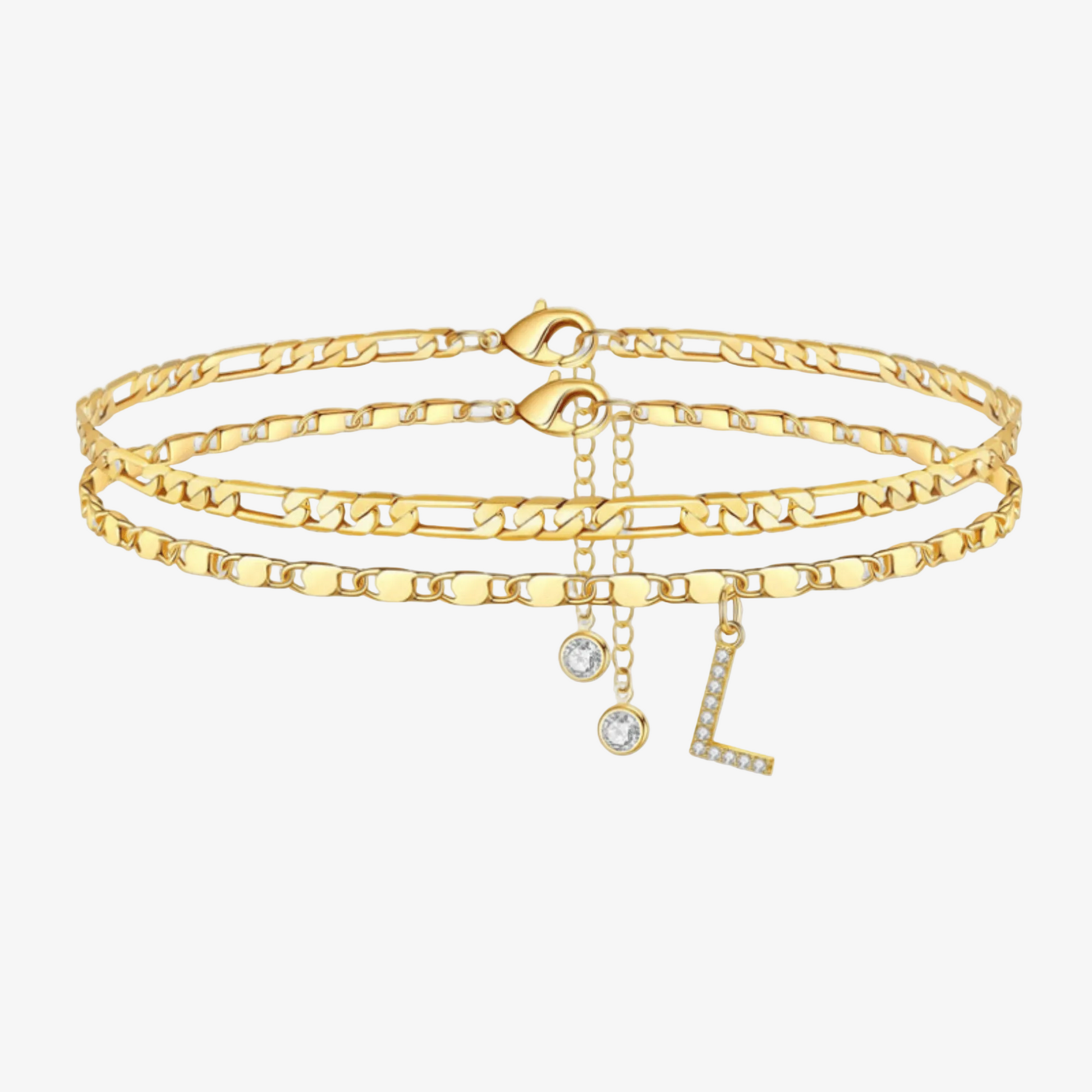2pc Diamond Initial Chain Anklet Set
