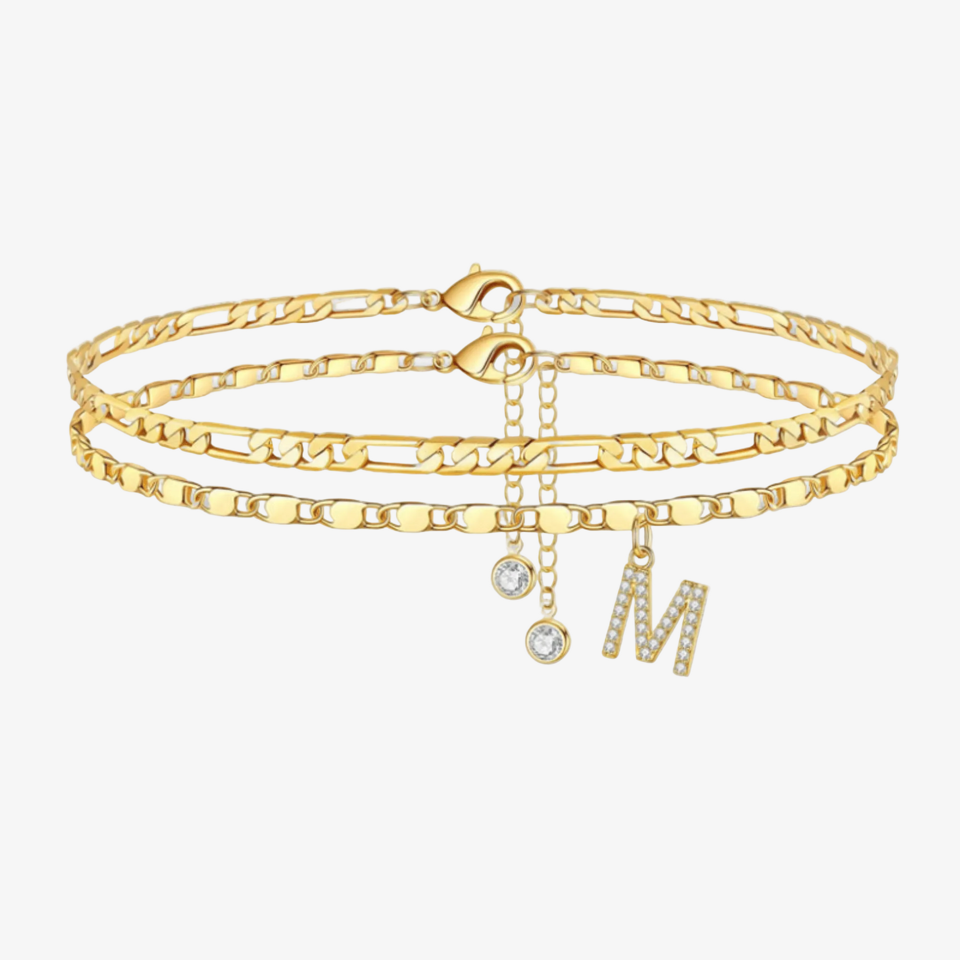 2pc Diamond Initial Chain Anklet Set