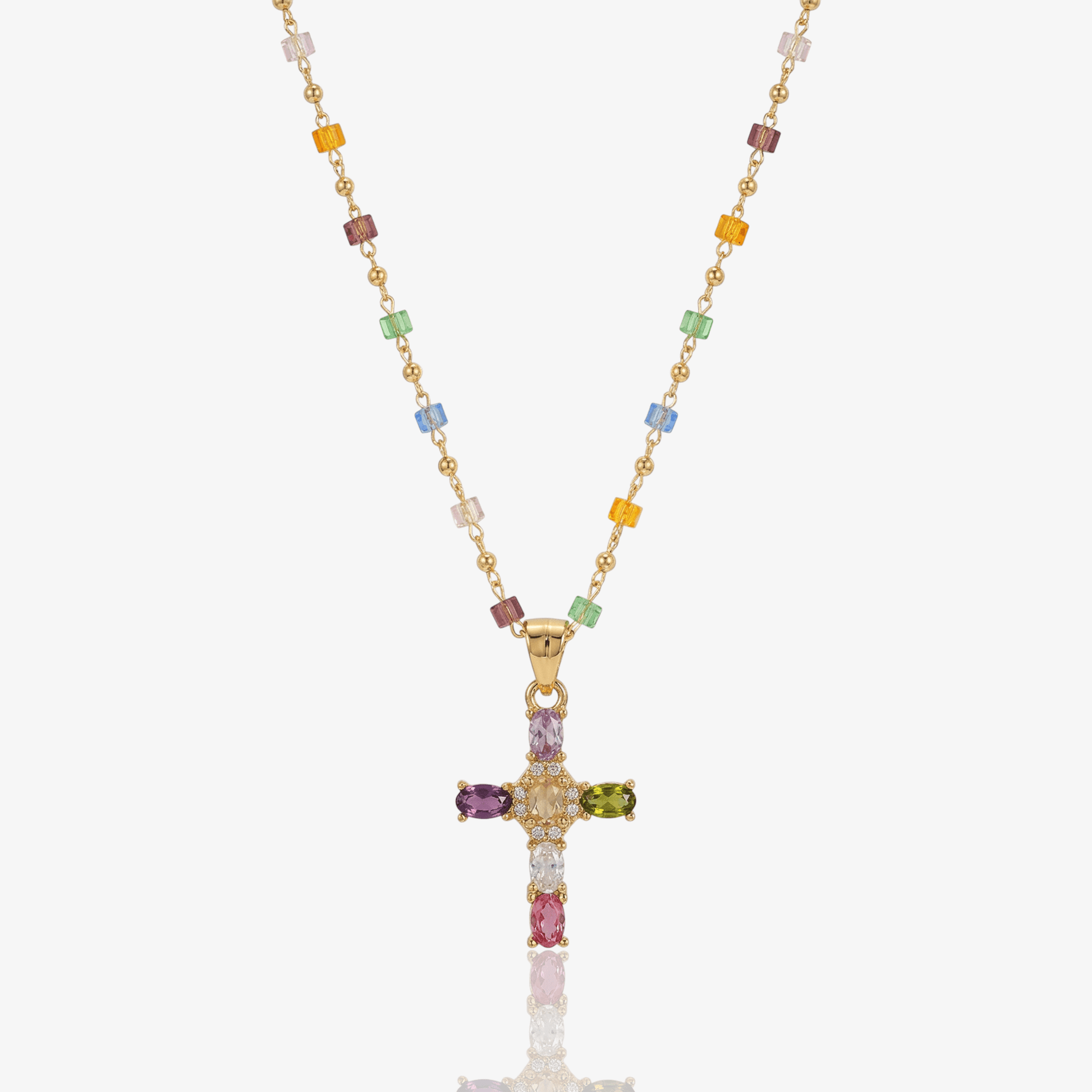 Colorful Gem Cross Necklace