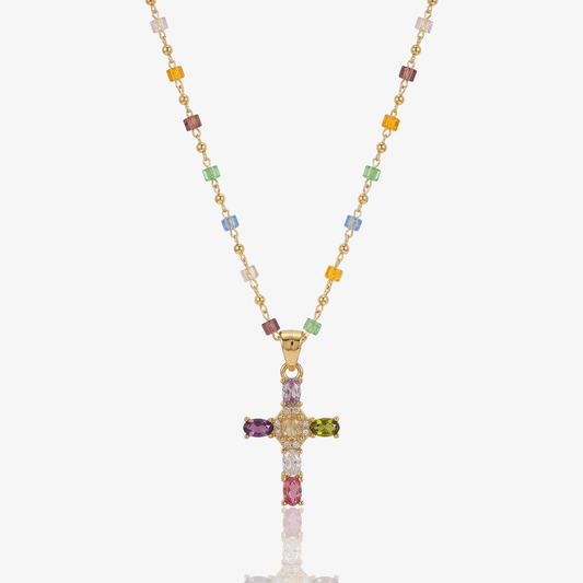 Colorful Gem Cross Necklace