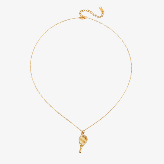 Gold Tennis Racket Pendant Necklace