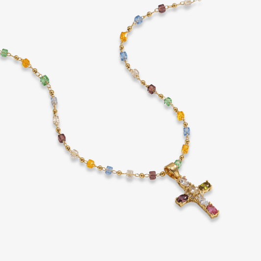 Colorful Gem Cross Necklace