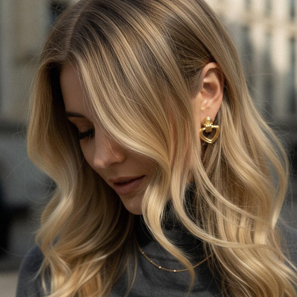 Gold Heart Stud Earrings