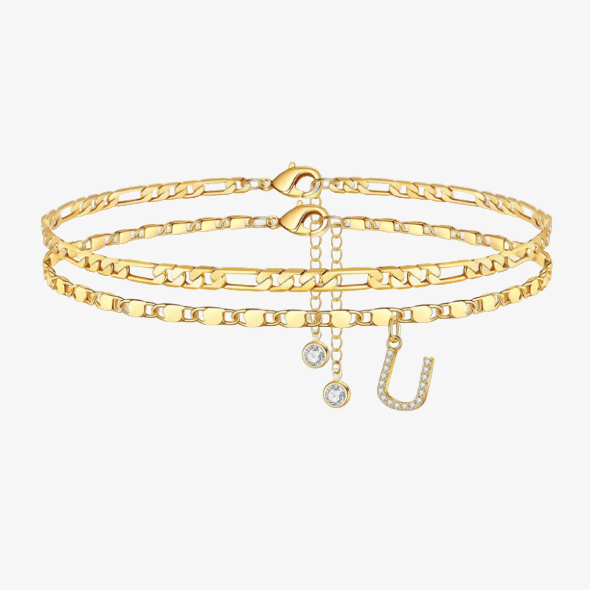 2pc Diamond Initial Chain Anklet Set