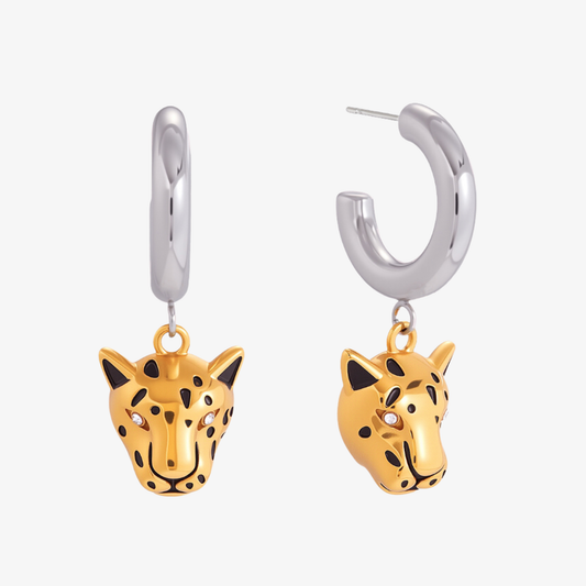 Two Tone Leopard Drop Hoops