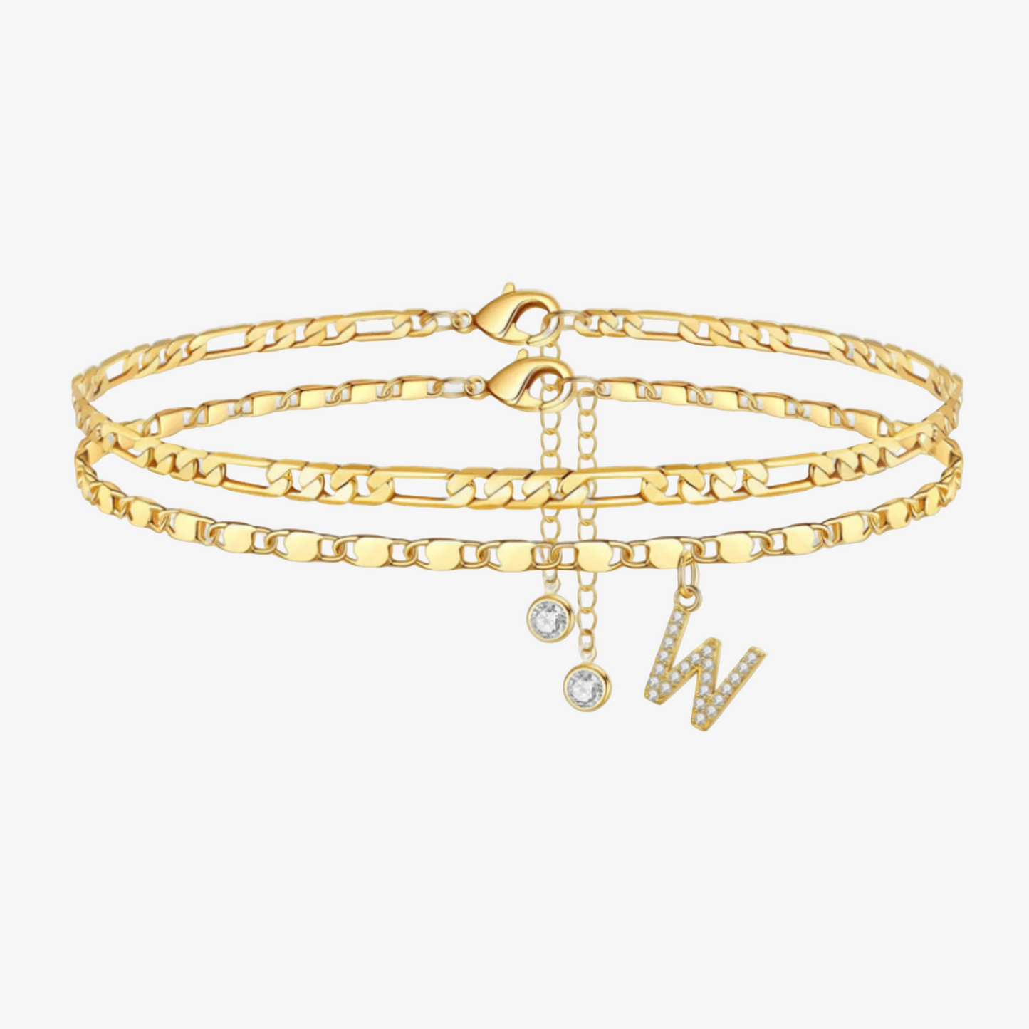 2pc Diamond Initial Chain Anklet Set