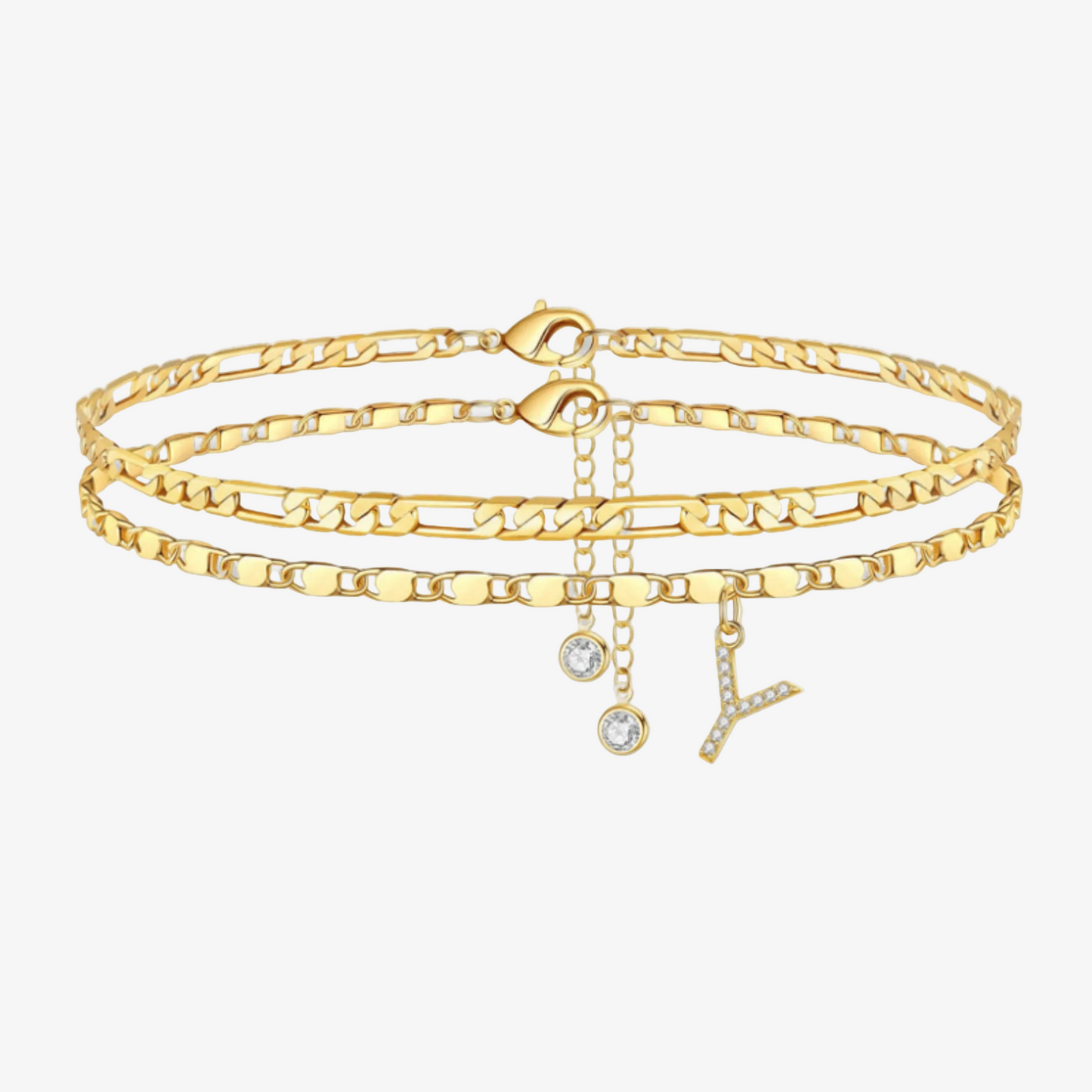 2pc Diamond Initial Chain Anklet Set