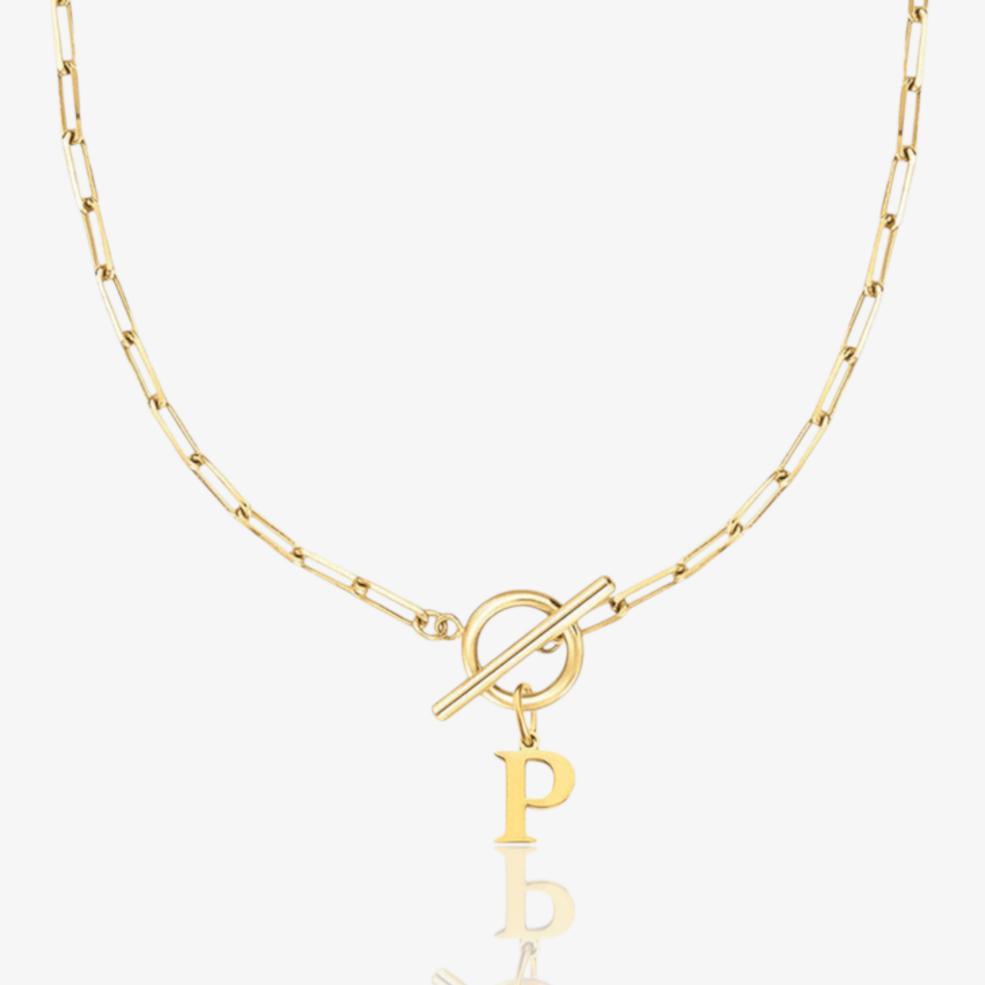 Paperclip Initial Circle Lock Clasp Necklace