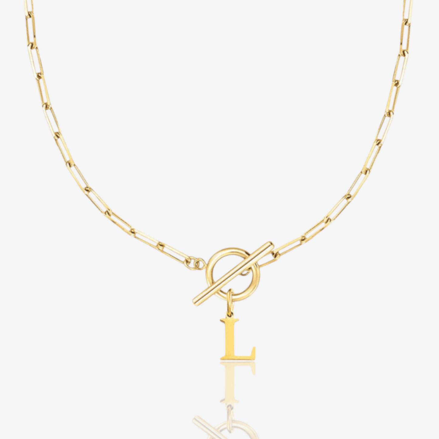 Paperclip Initial Circle Lock Clasp Necklace
