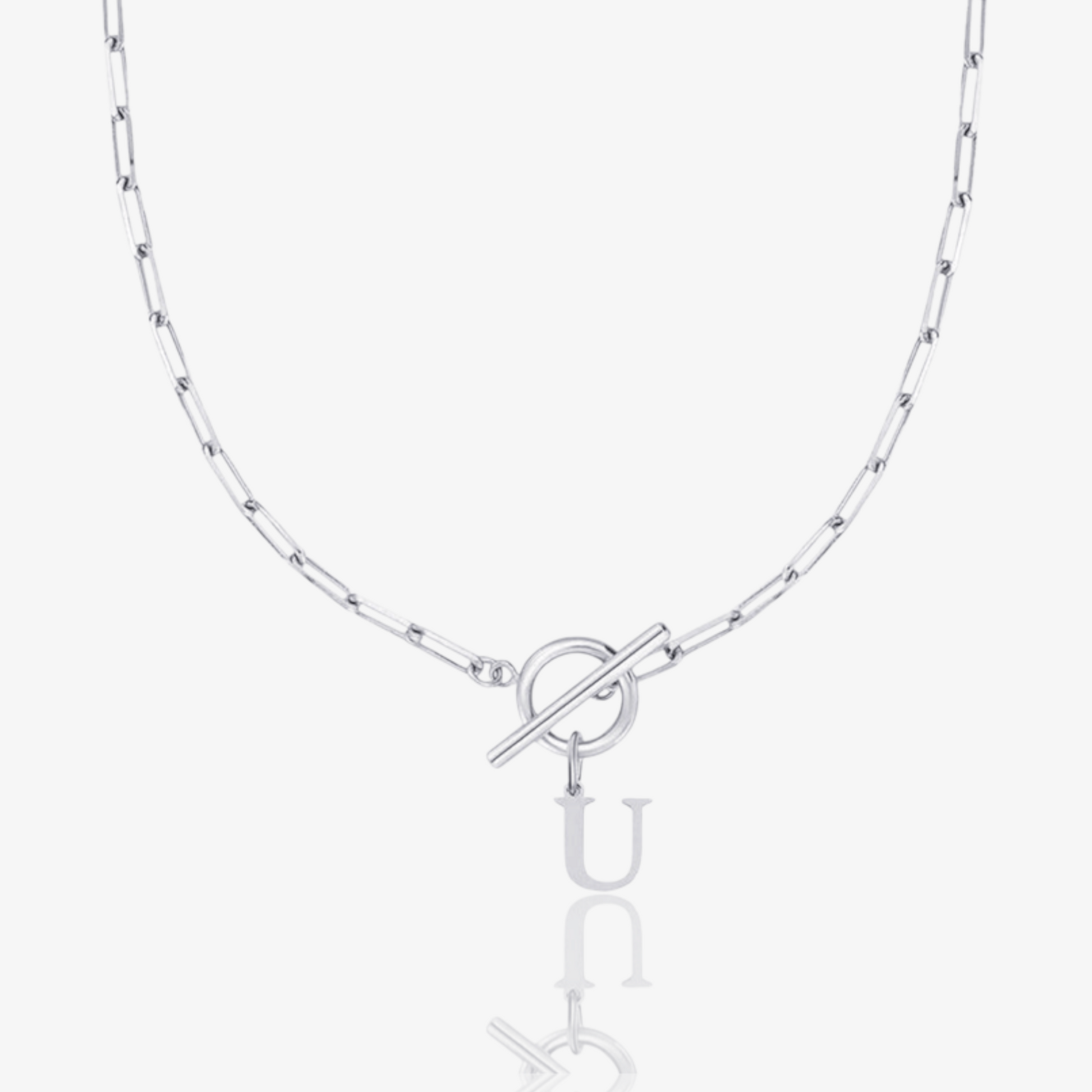 Paperclip Initial Circle Lock Clasp Necklace