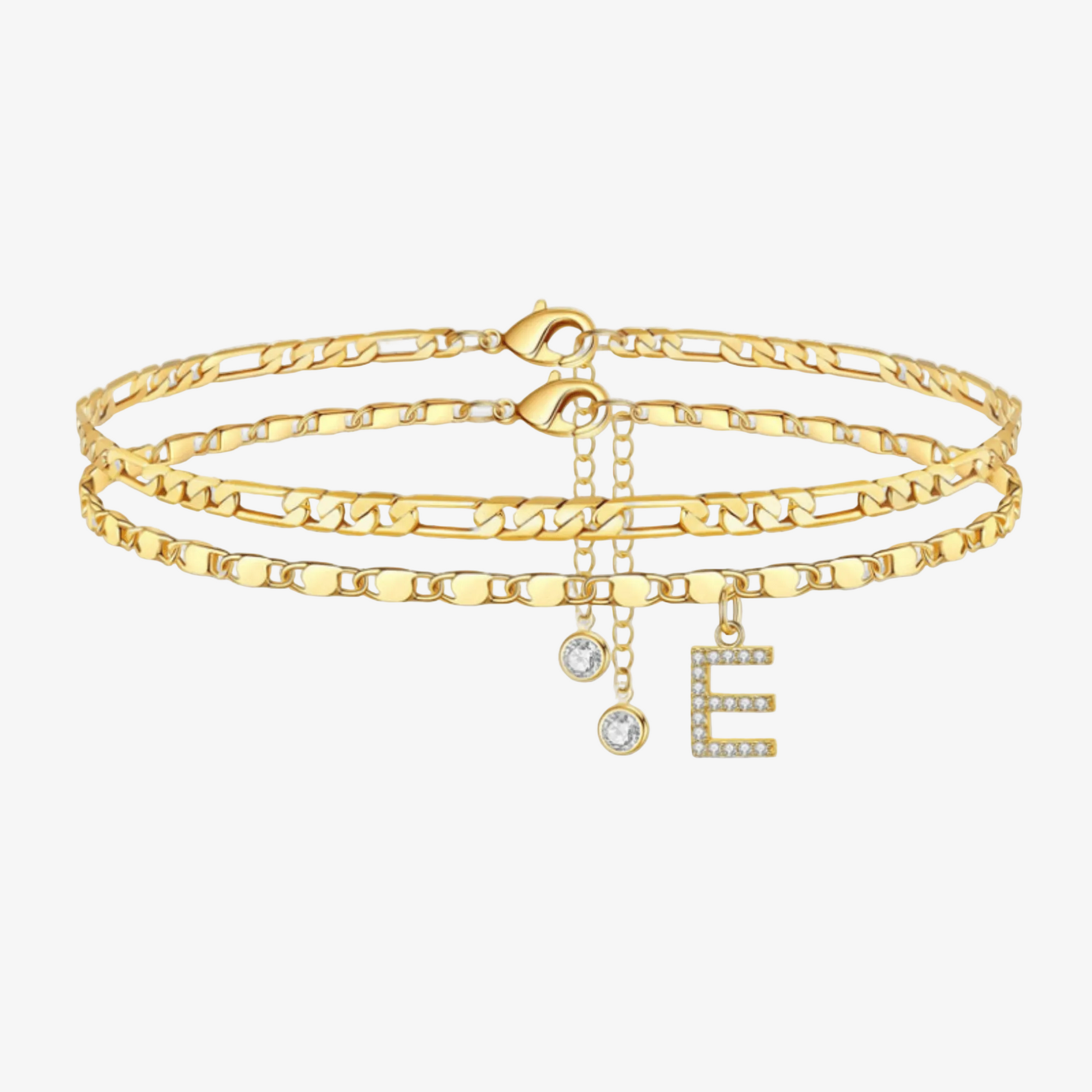 2pc Diamond Initial Chain Anklet Set