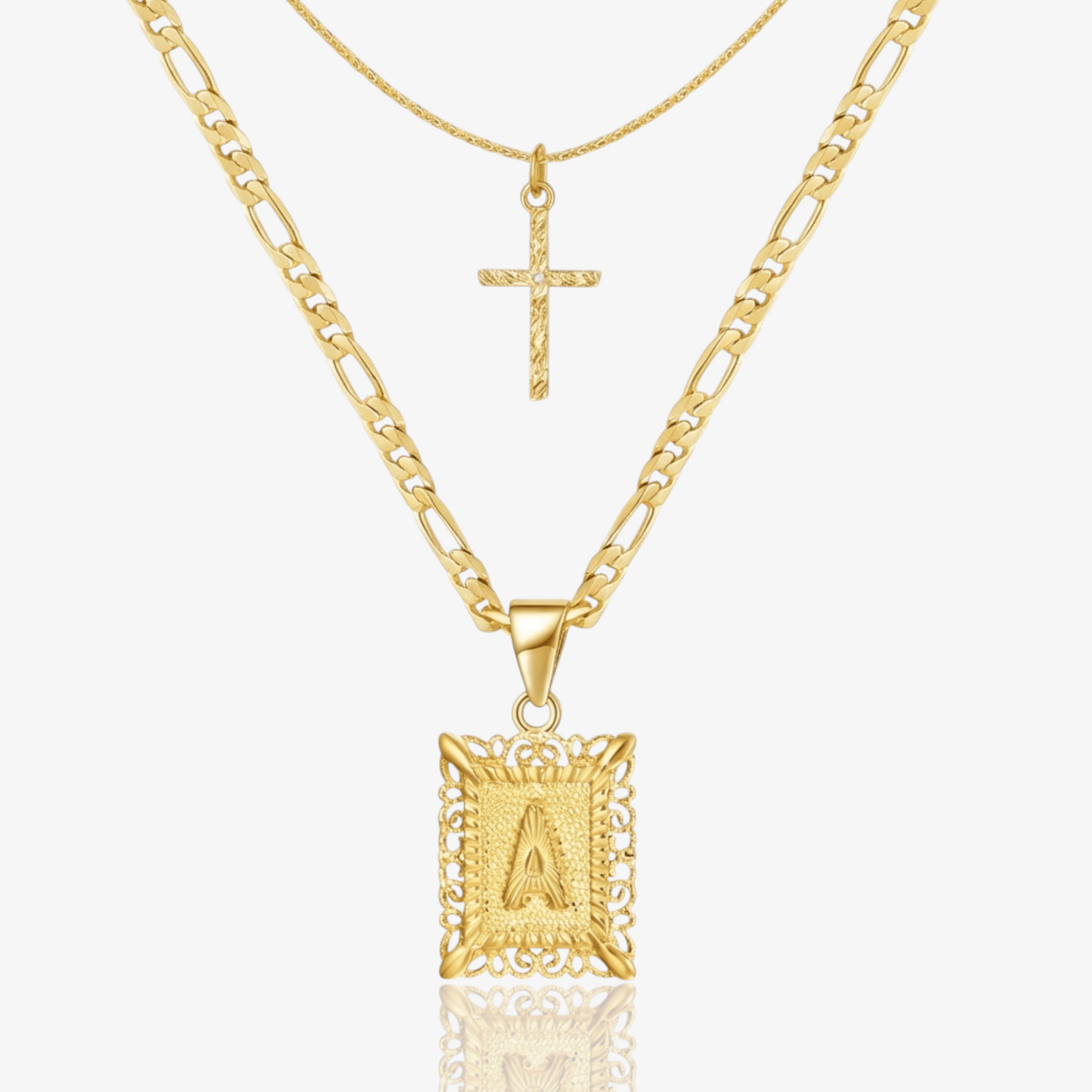 2pc 14k Initial & Cross Layered Necklace Set