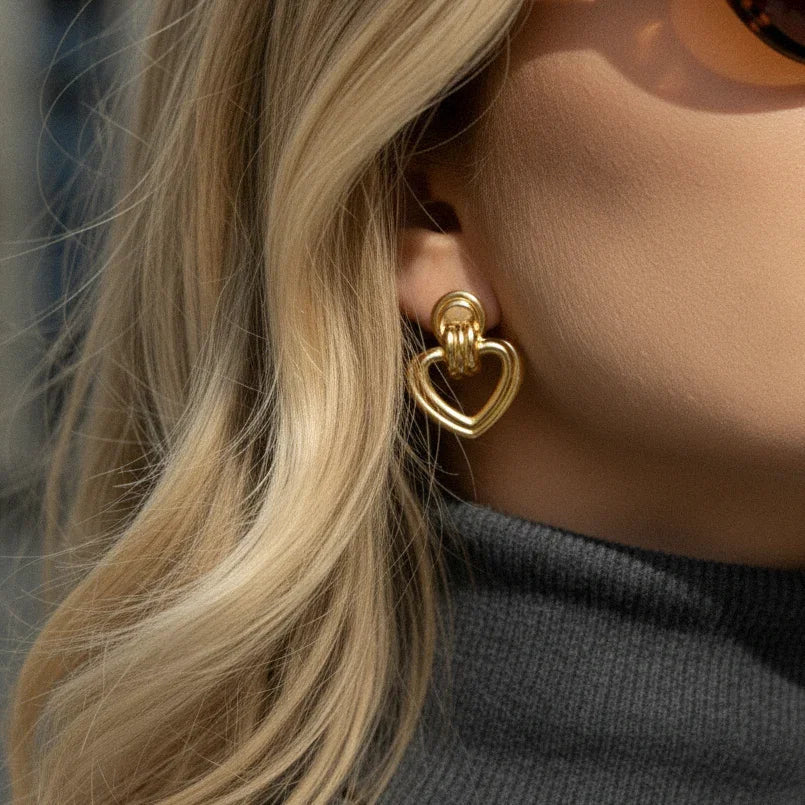 Gold Heart Stud Earrings