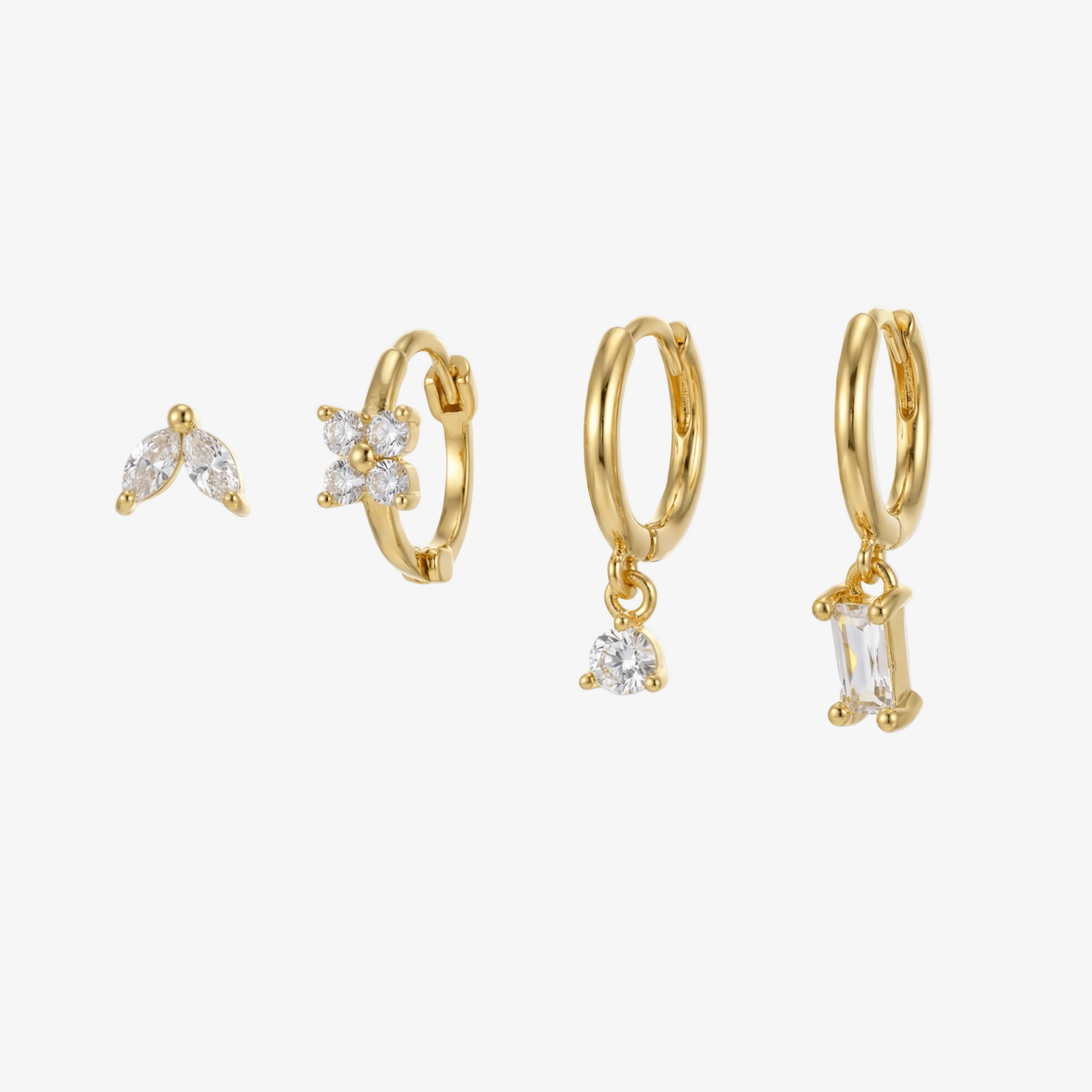 Crystal Flower Stud & Hoop Earrings Set