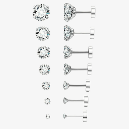 Cubic Zirconia Flat Back Stud Earrings Set