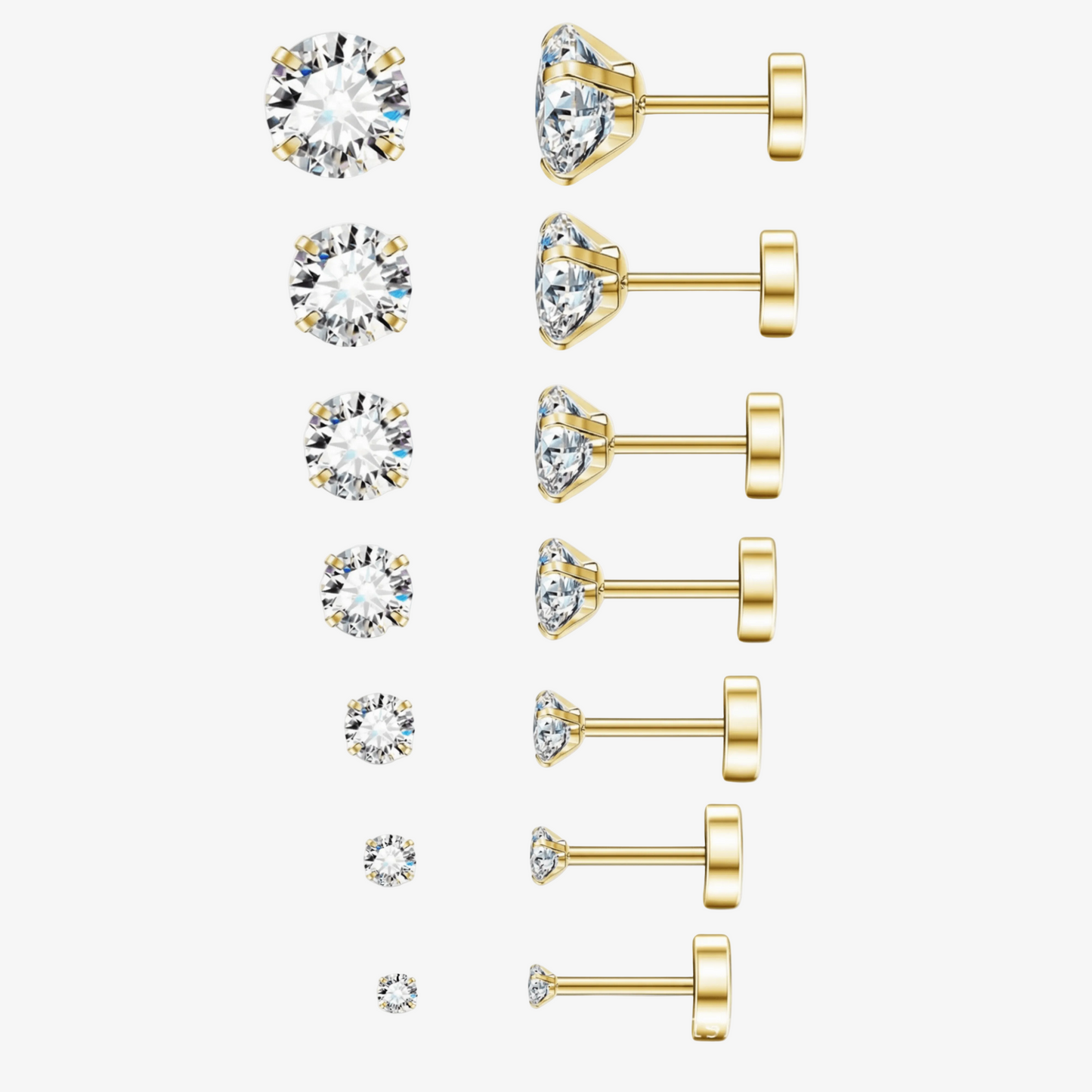 Cubic Zirconia Flat Back Stud Earrings Set