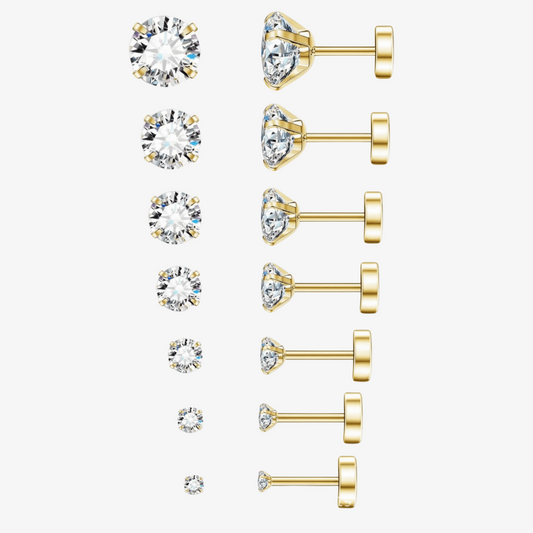 Cubic Zirconia Flat Back Stud Earrings Set
