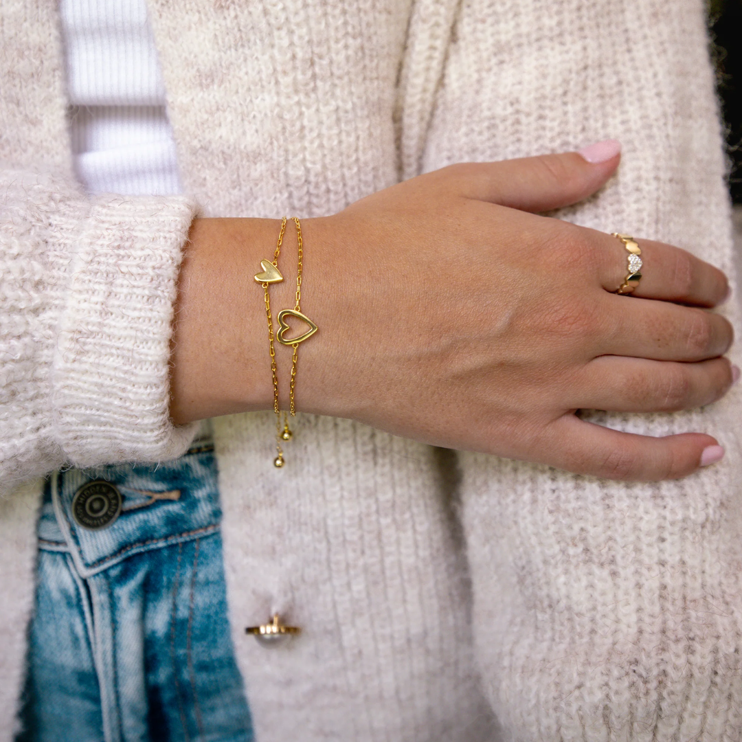 Heart Duo Charm Solitaire Bracelet Set