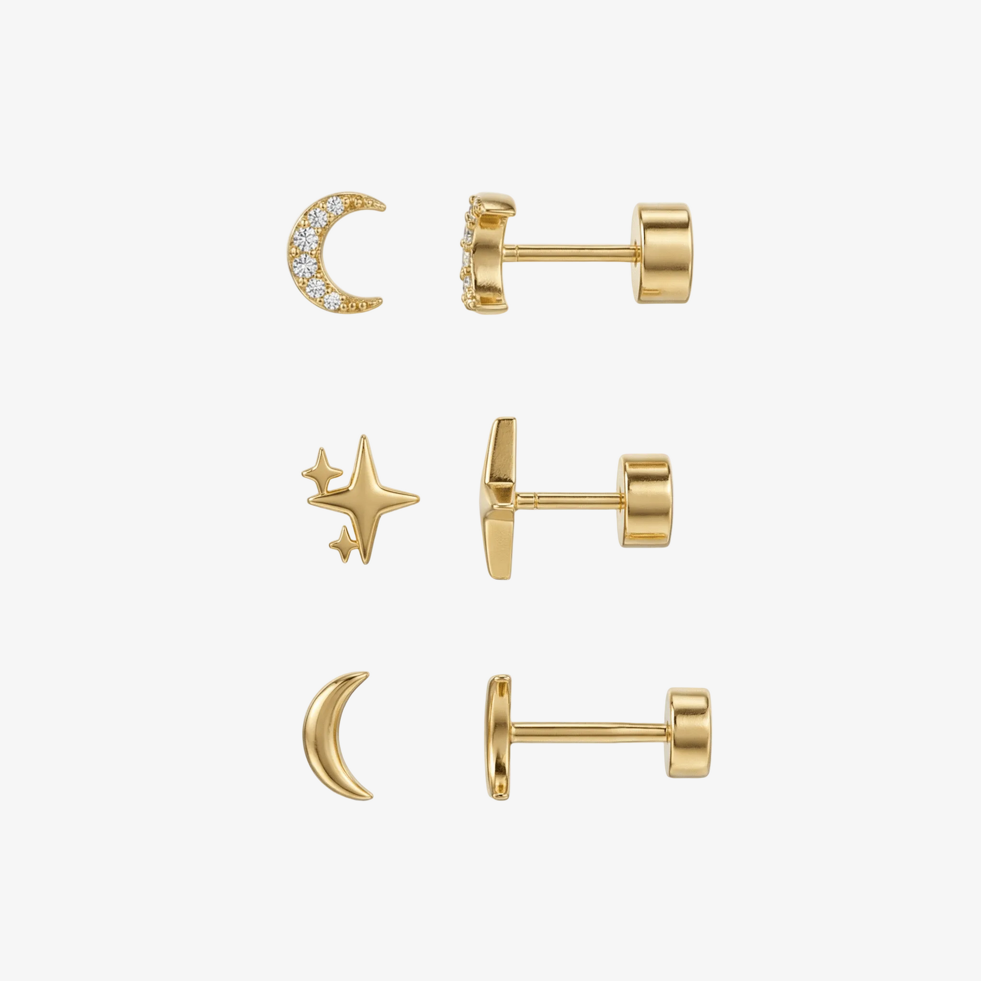 Multi-Shape Flat Back Stud Earrings