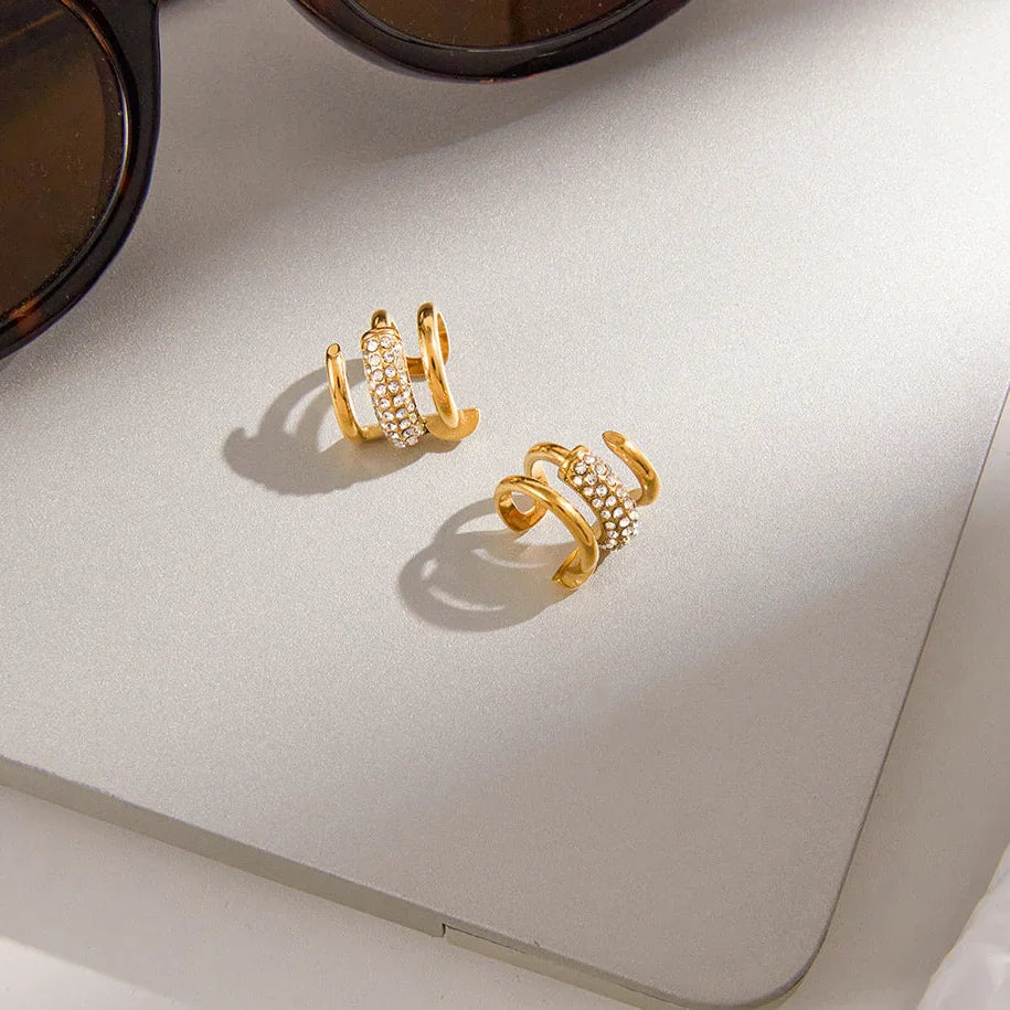 Layered Diamond Ear Cuff Earrings