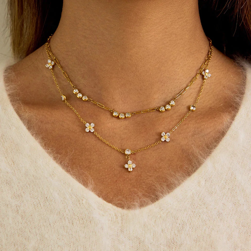 Diamond Clover Layered Necklace