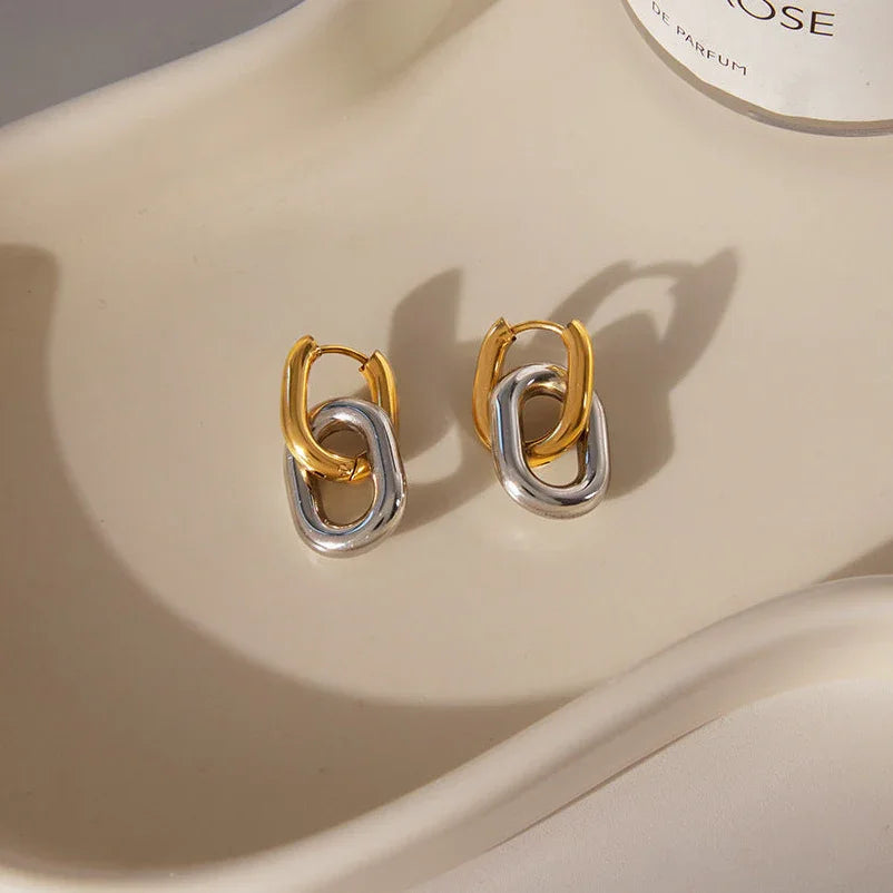 Arlo Two Tone Double Hoops Earring