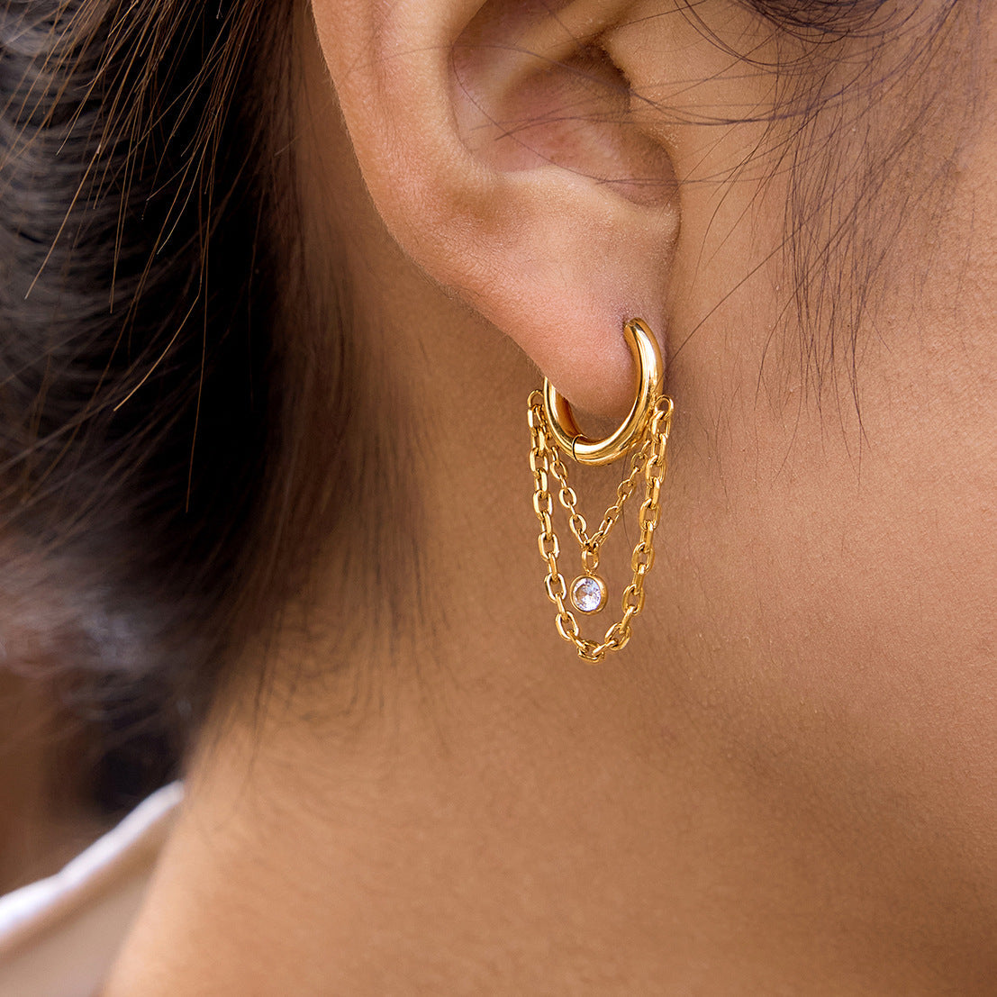Rhea Diamond Chain Drop Hoops