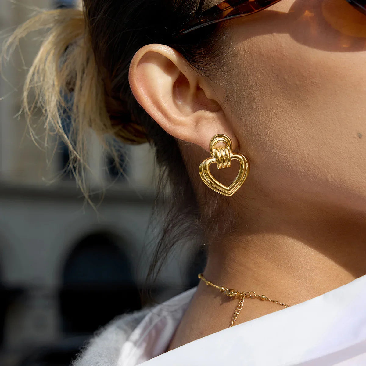Gold Heart Stud Earrings