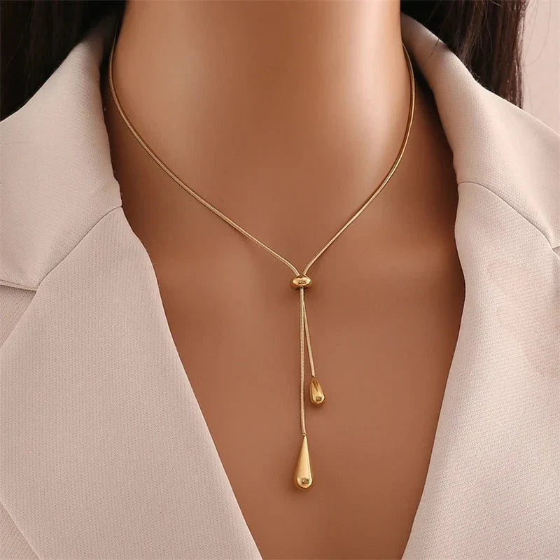Droplet Lariat Adjustable Necklace & Earring