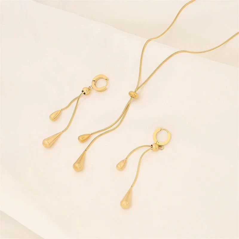 Droplet Lariat Adjustable Necklace & Earring